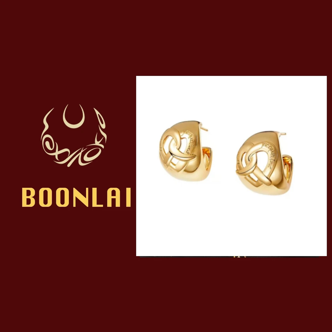 铜合金锆石耳饰 Boonlai 金属光面爱心扭结面包圈耳环061