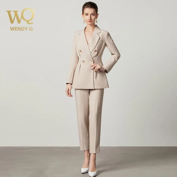 双排扣休闲春季通勤西装职业女裤套装女士名媛女神范203200C1