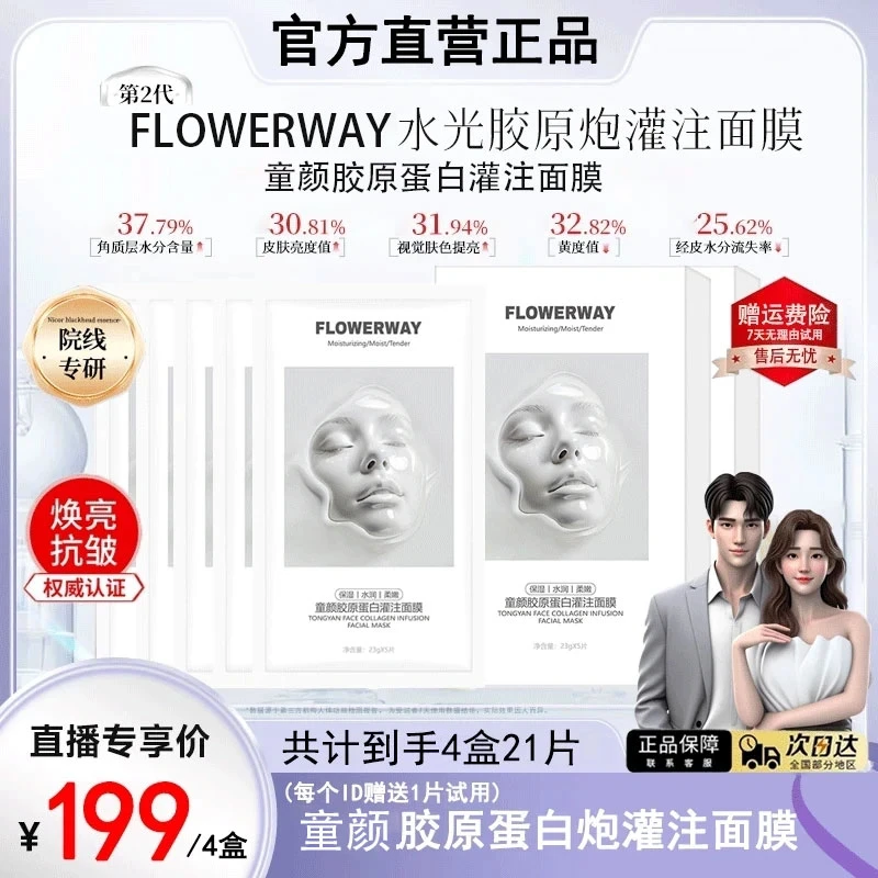 【官方正品】童颜胶原灌注面膜透亮熬夜紧致胶原蛋白面膜巨补水面膜