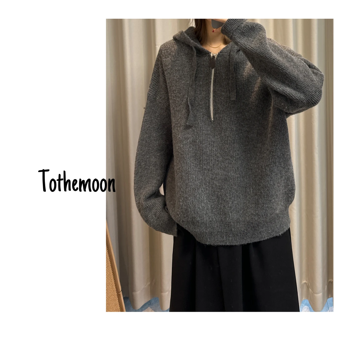 UpSd-原创【Decent】皮拉链针织重工领厚实针织休闲毛衣毛衫连帽