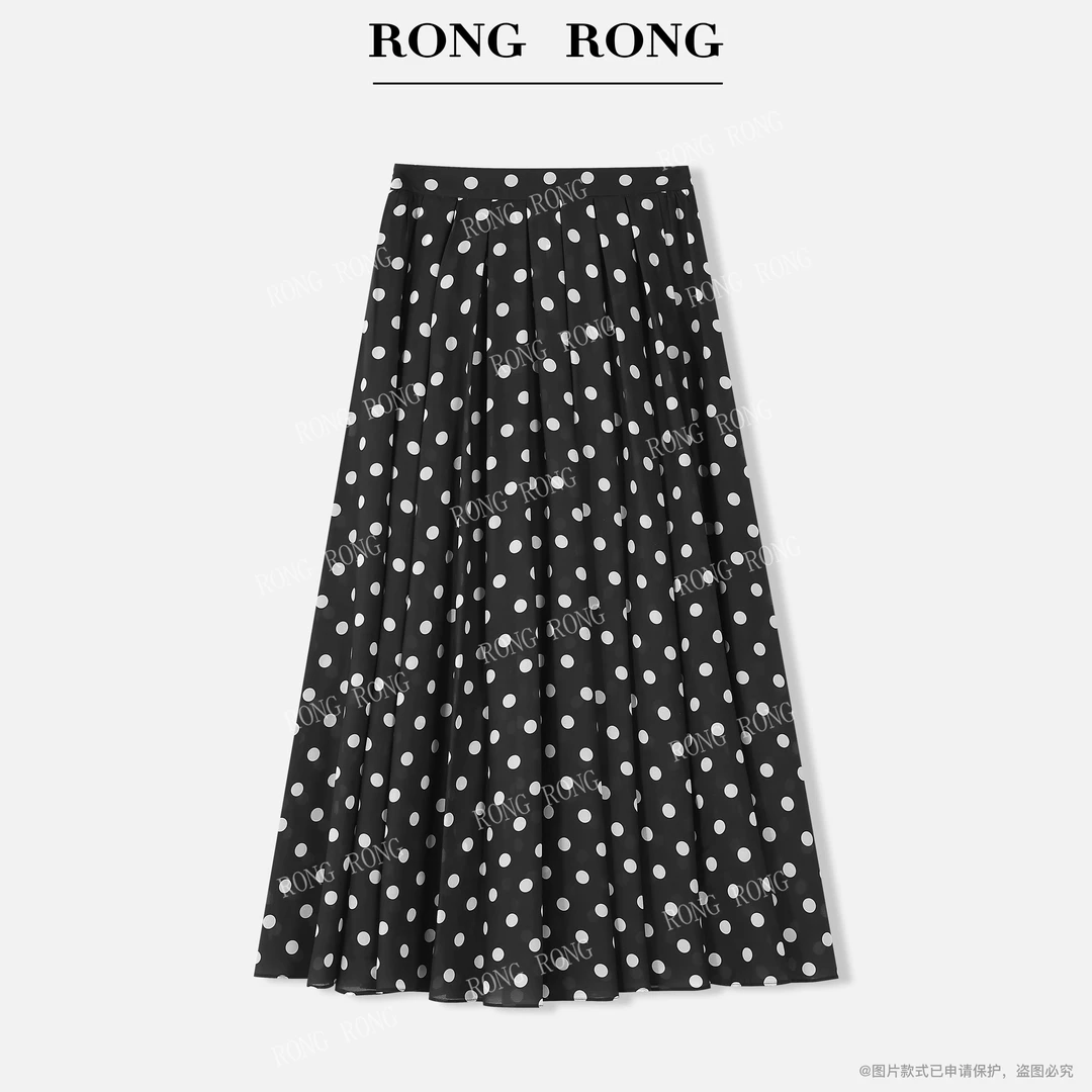 溶溶【星河之夜】RONGRONG 复古田园风波点印花褶皱半身裙ZGX6Q2051