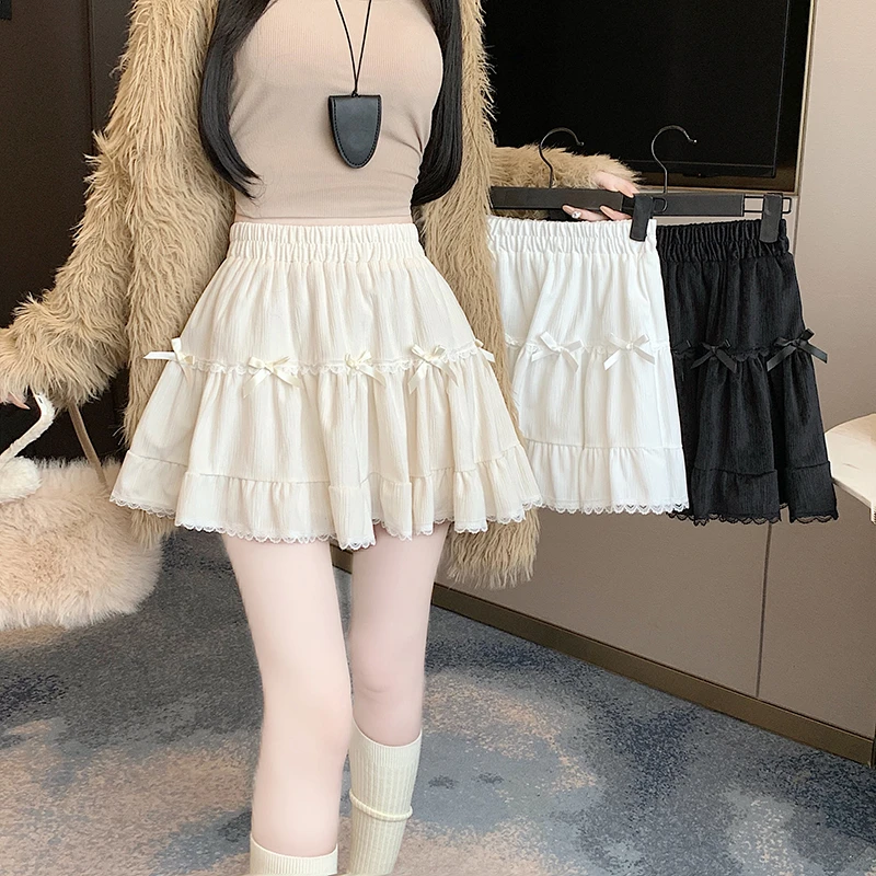 2025春夏丝绒法式甜美蕾丝花边裙蝴蝶结a字蛋糕裙