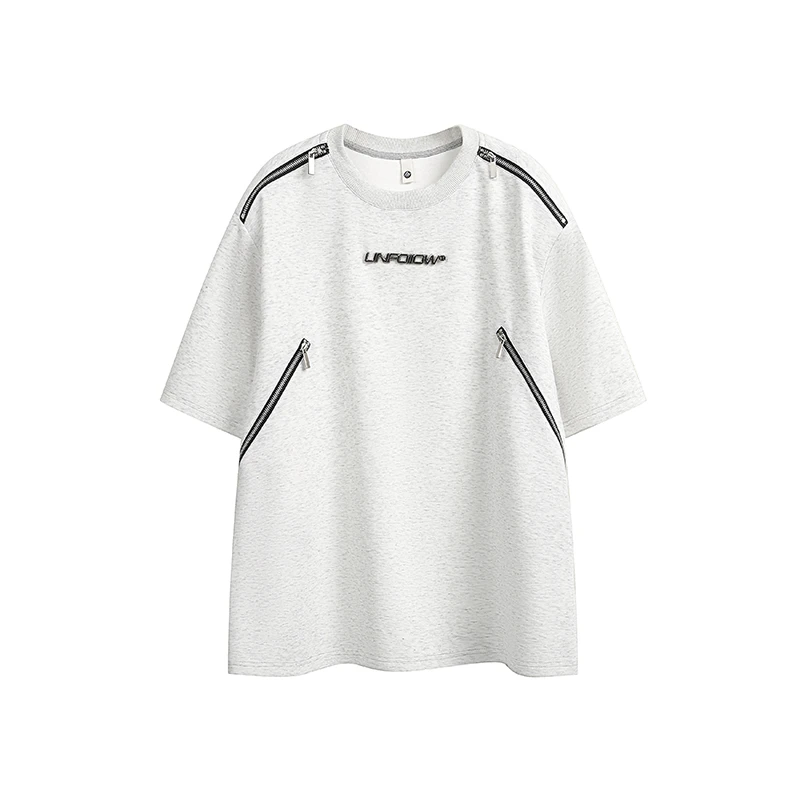 WILDPINE美式金属拉链解构设计重磅300g短袖T恤男女夏季圆领上衣