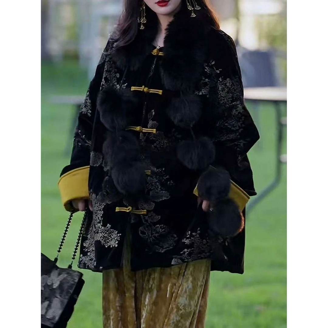 防水提花韩式复古亮丝冬季常规款棉服直筒棉衣中国风