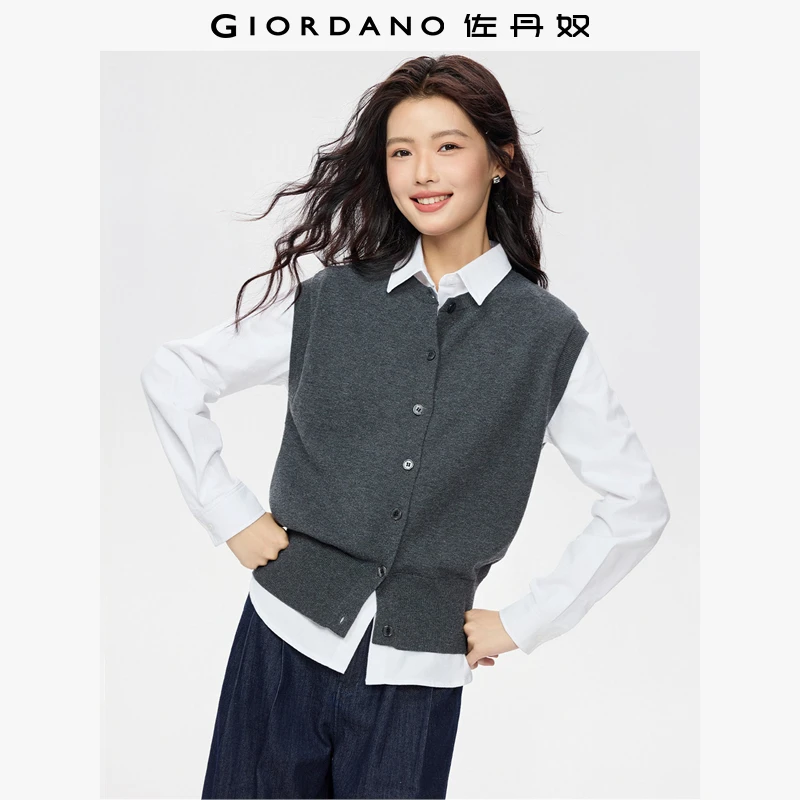 佐丹奴针织衫女装圆领毛织开襟针织衫背心 05355708