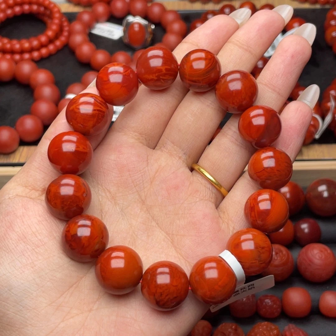 南红玛瑙未镶嵌手串Y15.8mm毕业收藏妖孽牛血火焰手串