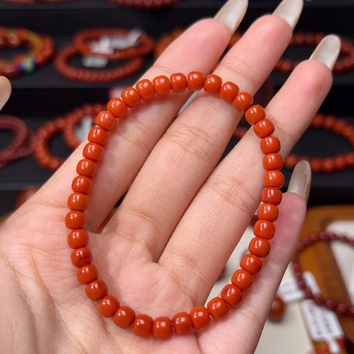 南红玛瑙未镶嵌手链满肉柿子红老型5mm手串