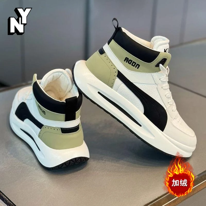 NY时尚高帮棉鞋男士冬季新款加绒保暖男鞋潮流休闲厚底增高板鞋