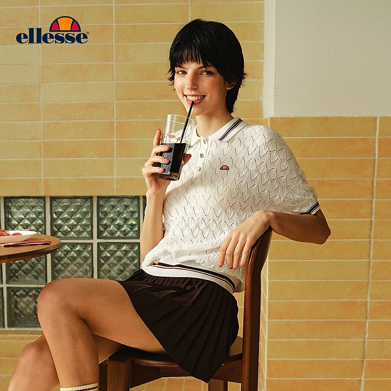 Ellesse网球运动复古撞色运动时尚百搭老钱风polo短袖翻领T恤