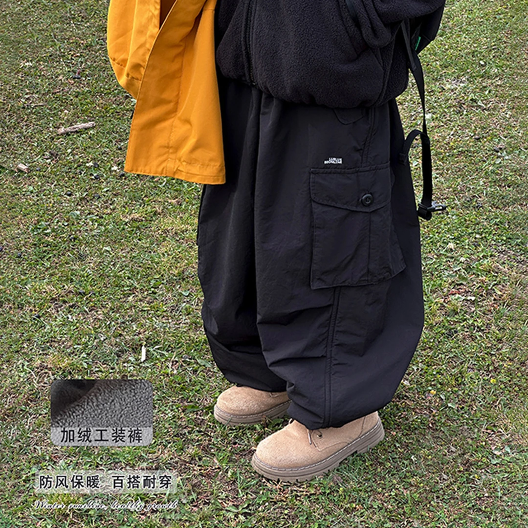 儿童冬季加绒裤子男童装一体绒户外运动休闲裤中大童冬款加厚保暖
