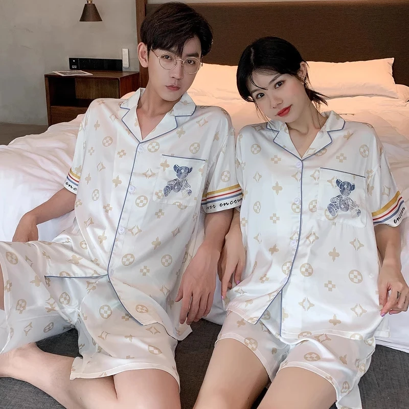 三件套睡衣女夏季冰丝薄款2021年新款卡通男春夏天丝绸家居服套装