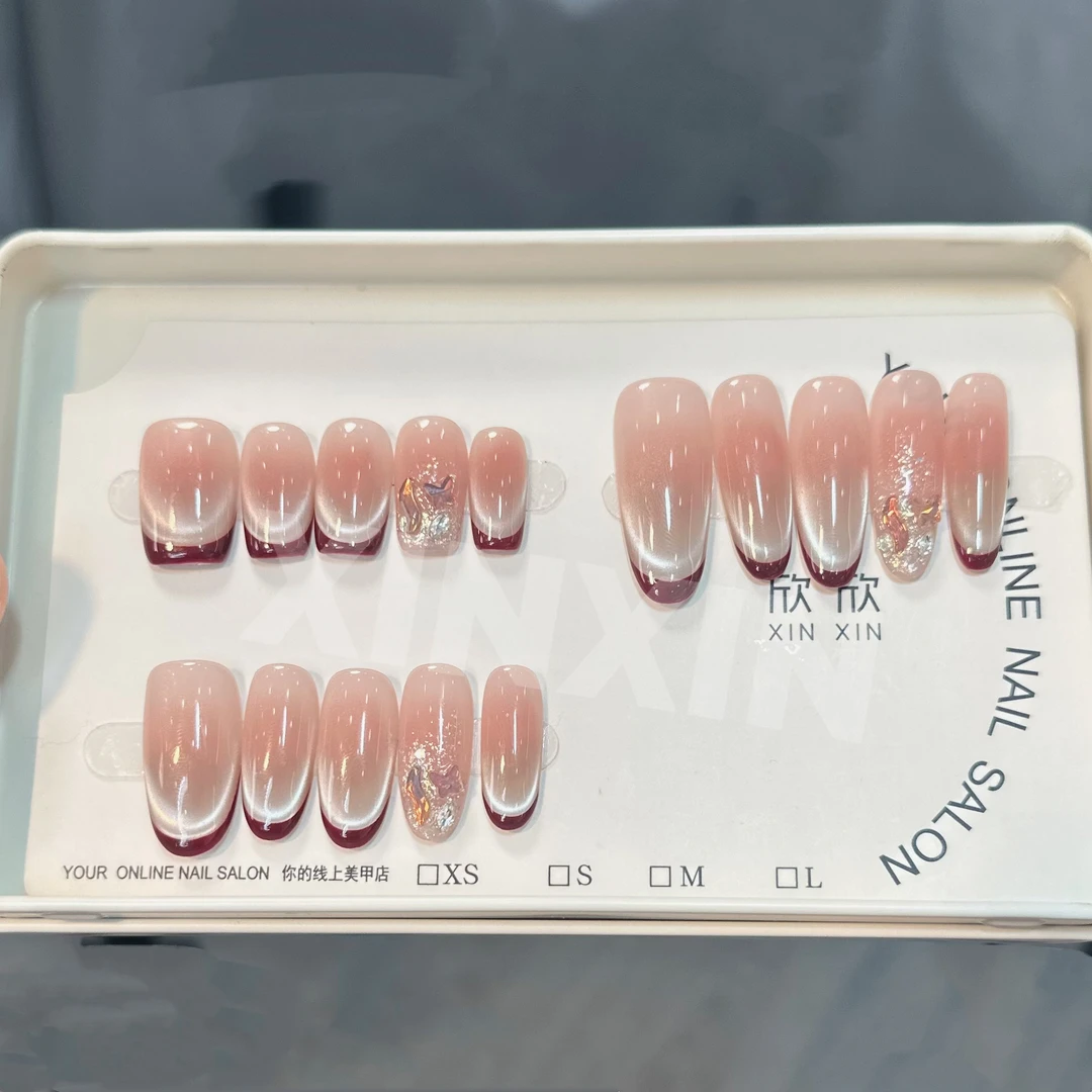 钻面法式- painted clear bow 纯手工穿戴甲 10片装