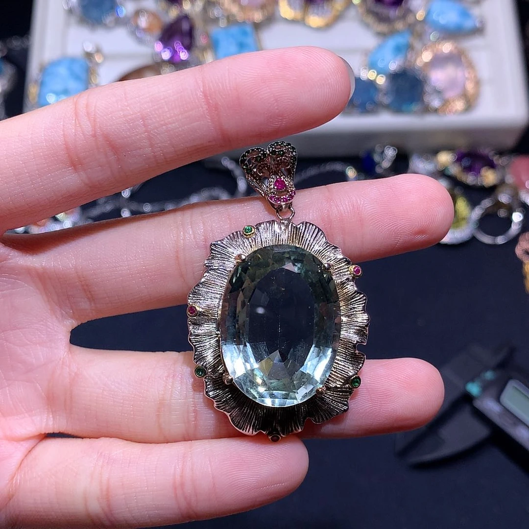 吊坠(不含链)银S925镶嵌绿水晶A****8吊坠