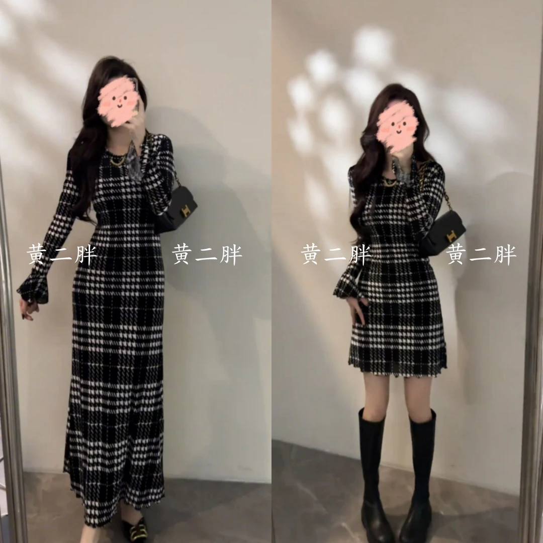 法式名媛气质格子连衣裙女2025新款秋季高级感绝美巨好看的小裙子