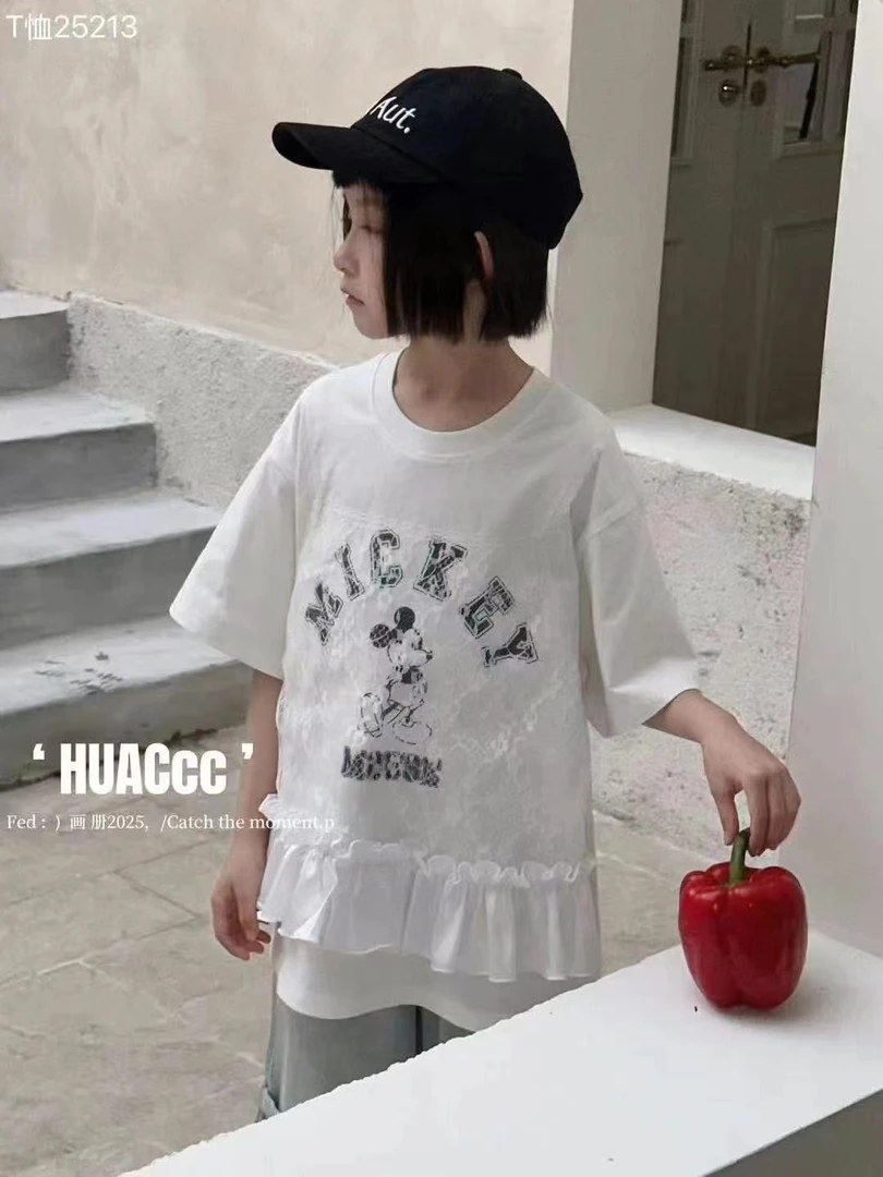 5213儿童蕾丝假两件T恤