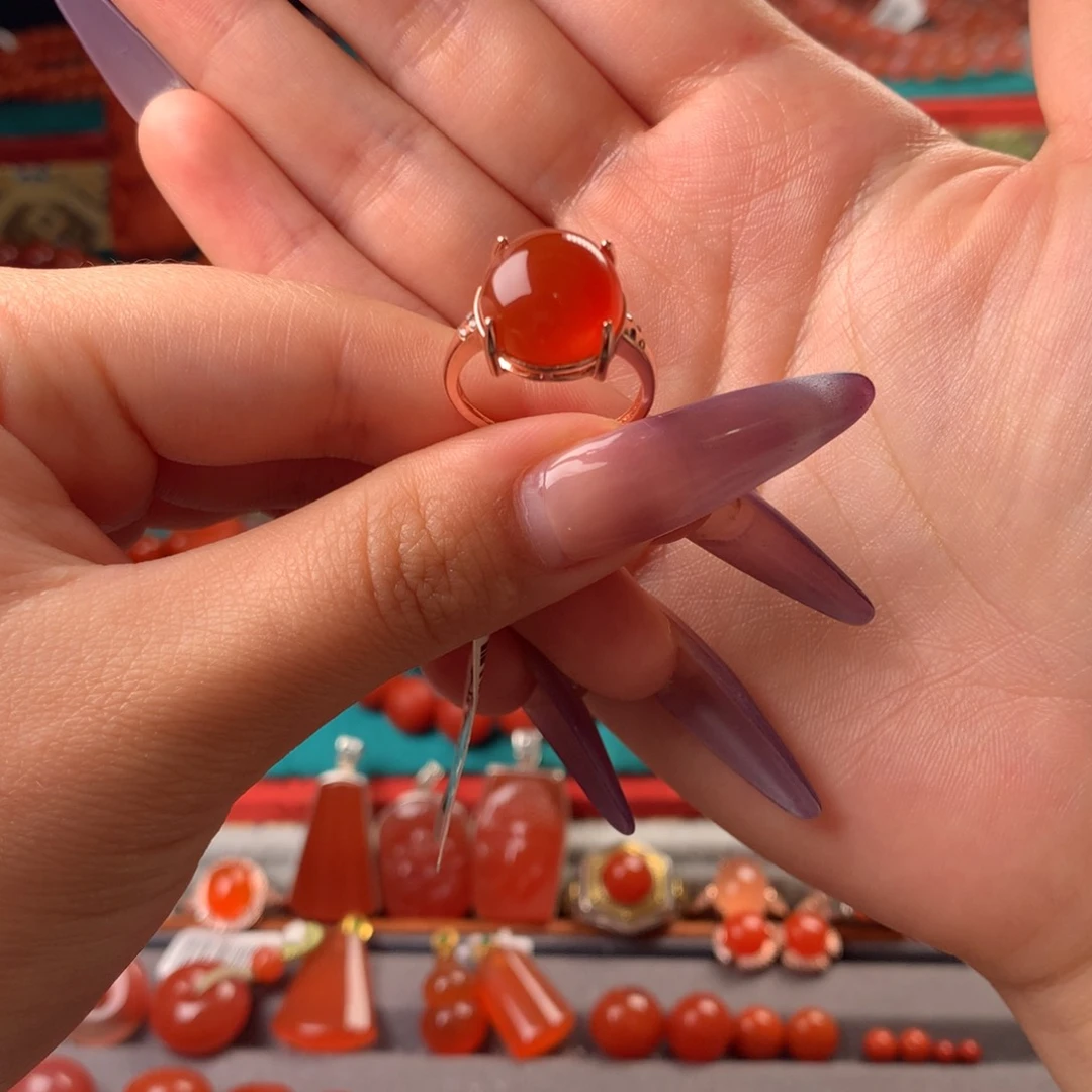 合金南红玛瑙戒指竹*