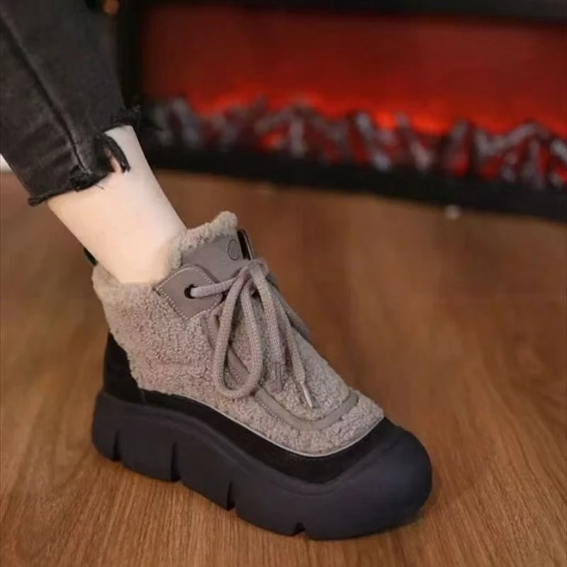 冬季女冬棉靴韩版纯色休闲风雪地靴秋冬极简风