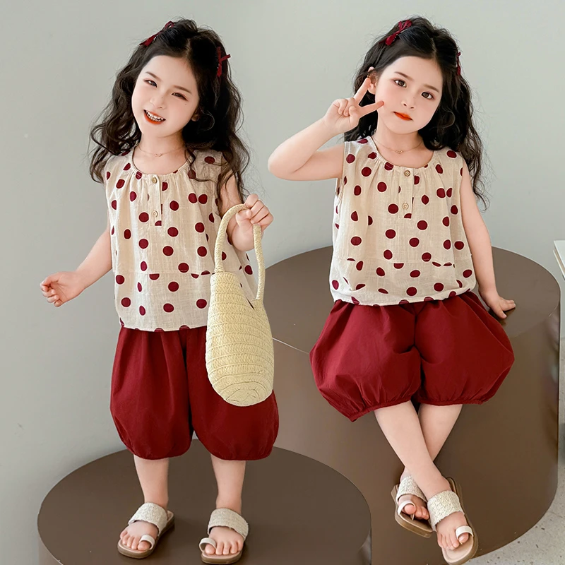 女童套装洋气儿童无袖娃娃衫灯笼裤两件套小女孩宝宝夏装2025新款