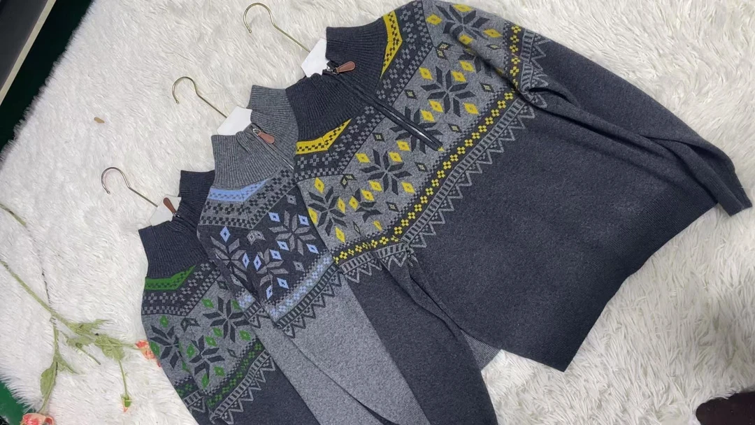 女士立领半拉链提花毛衫89182 -A119