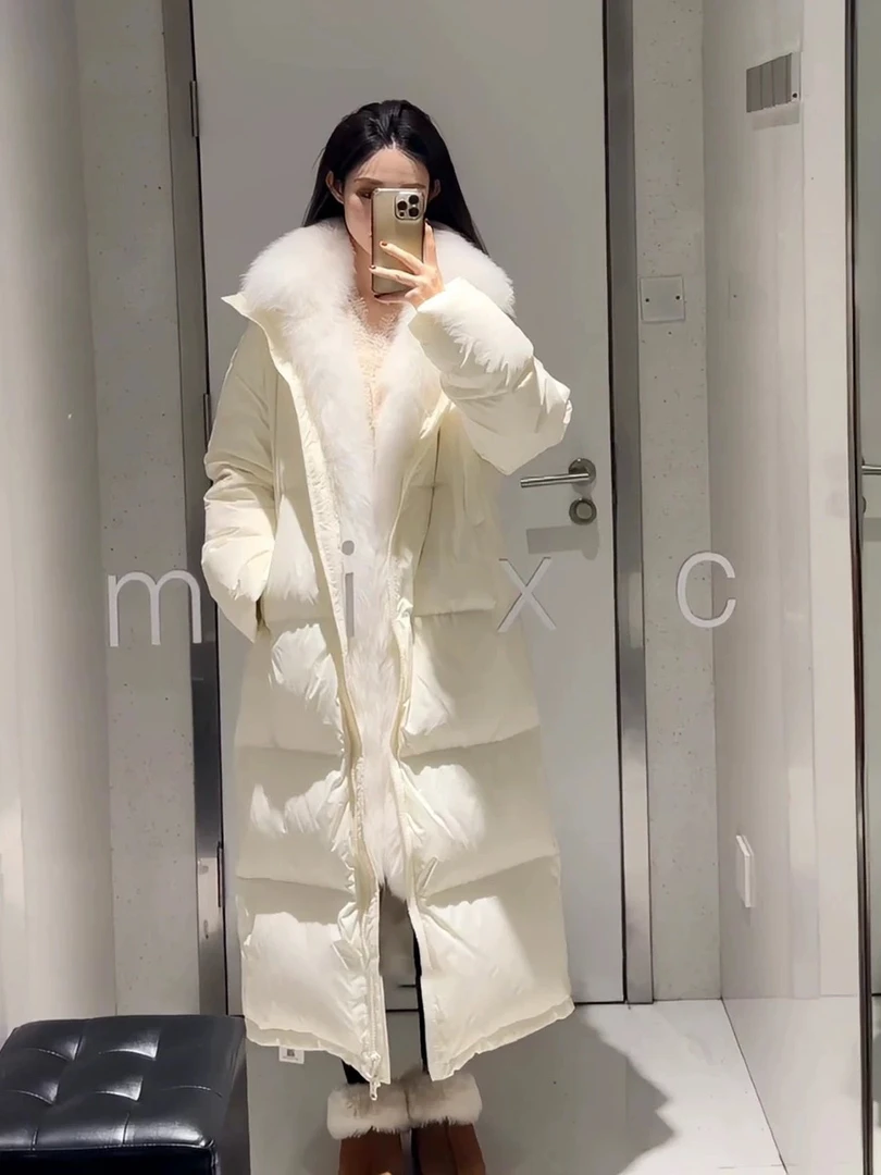 【真狐狸毛领】长款外套白色长款羽绒服女冬季2024高级感超好看