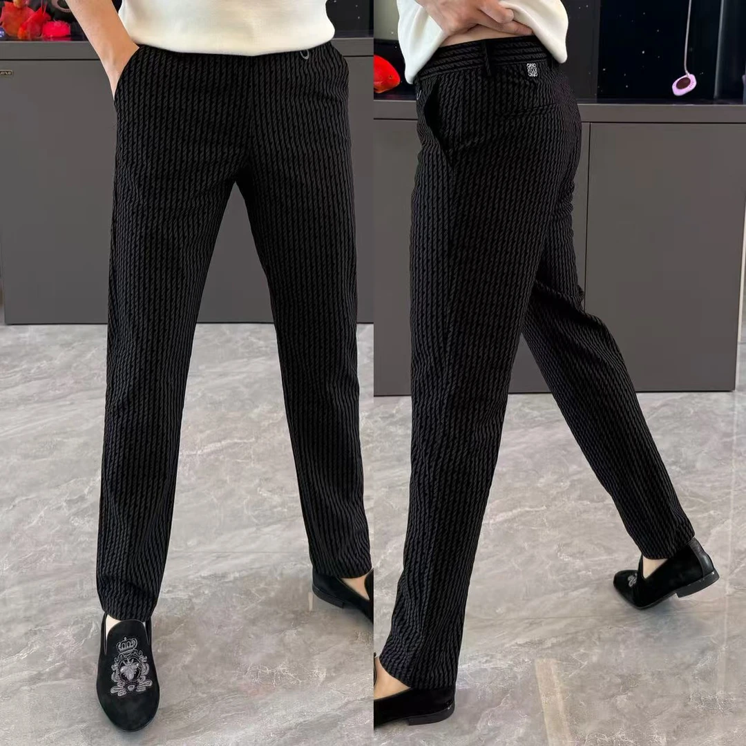 男士西裤夏季新款时尚百搭休闲裤垂感修身透气小直筒裤男黑色简约