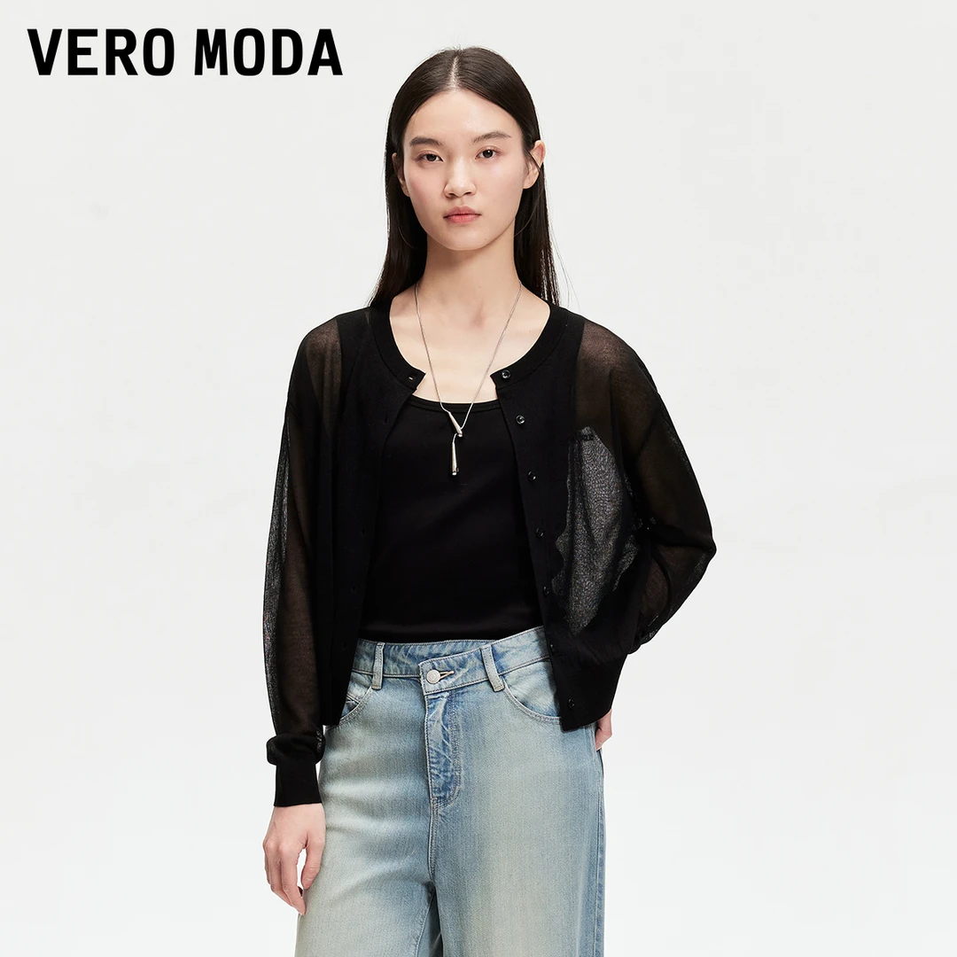 Vero Moda针织衫2025春半透设计圆领字母刺绣针织百搭325124058