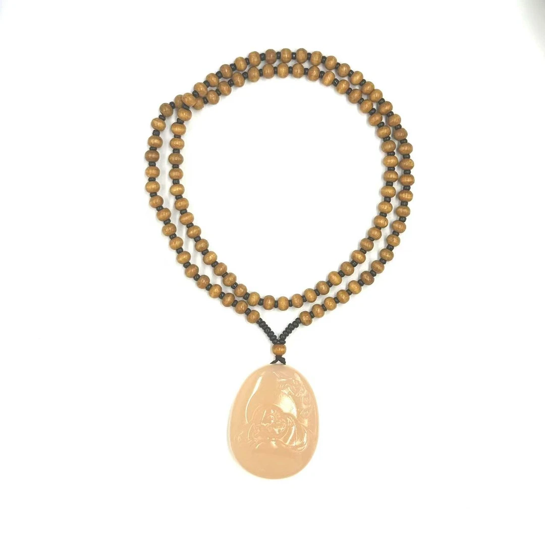 y2041-国风款西柚粉逍遥佛石英质玉吊坠-赠礼盒-配PJ5