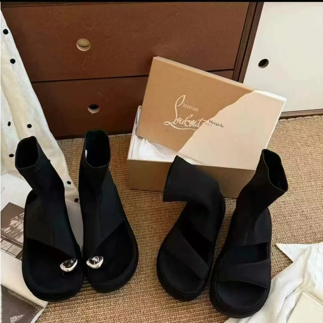 【彤彤同款】夏季新款小众设计感弹力厚底罗马短靴