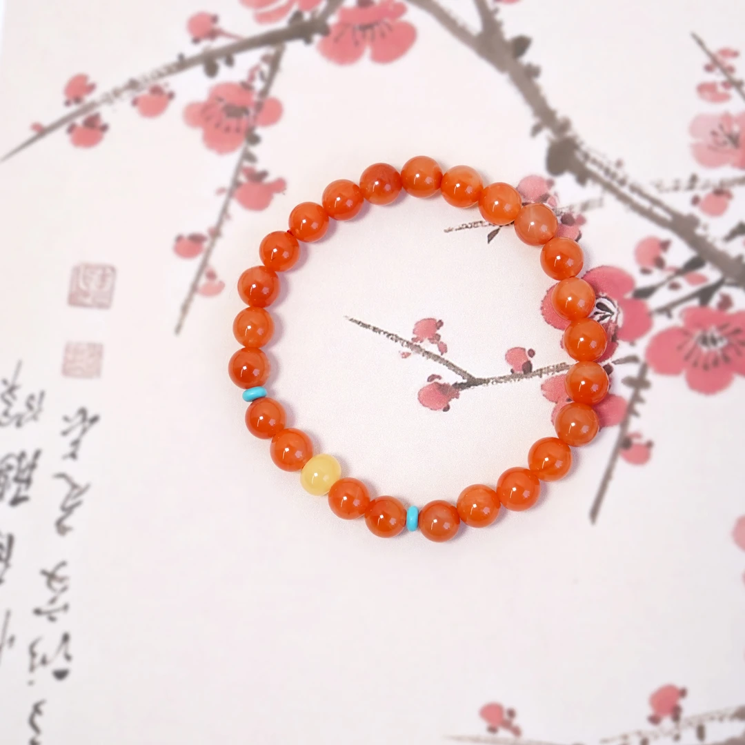 樱桃红南红单圈蜜蜡手串QF-A438