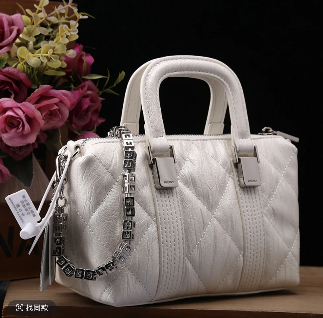 小D家专柜女包真皮菱格手提包2025新款小香风小众高级斜挎包