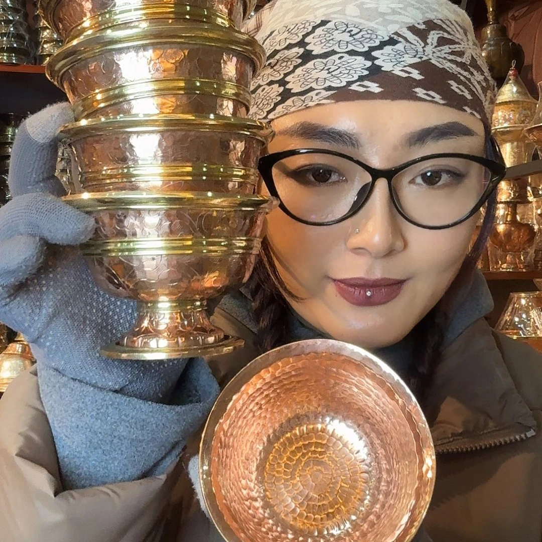 铜尼泊尔纯手工纯紫铜供水碗一套7个高7宽10