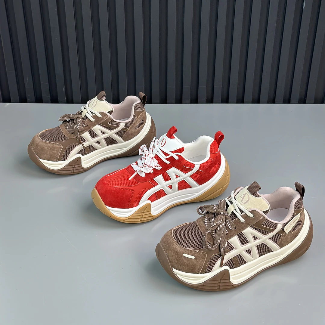 厚底增高拼色老爹鞋女2025秋季新款网面透气运动鞋户外休闲旅游鞋