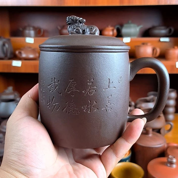 结***正紫砂原矿老紫泥盖杯5件套