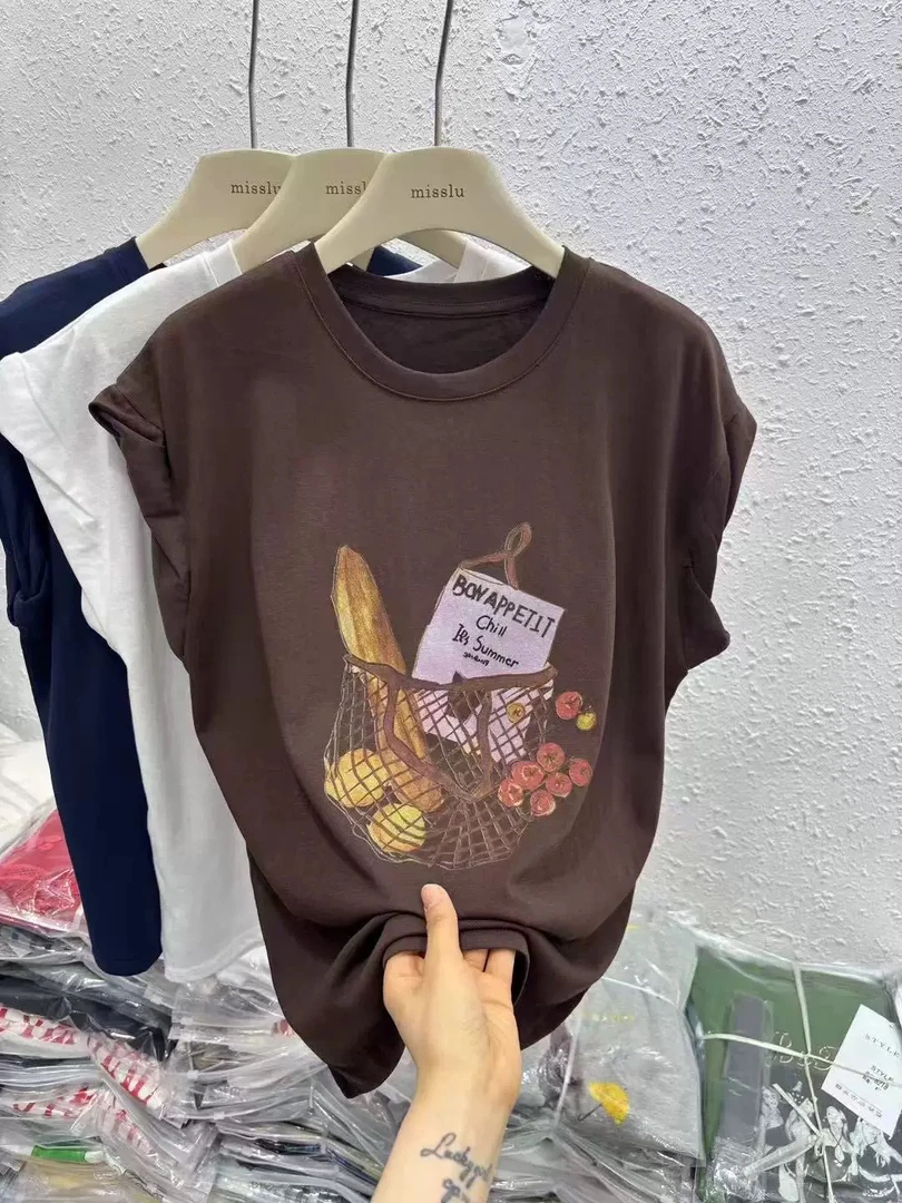 欧货面包印花小飞袖T恤2550