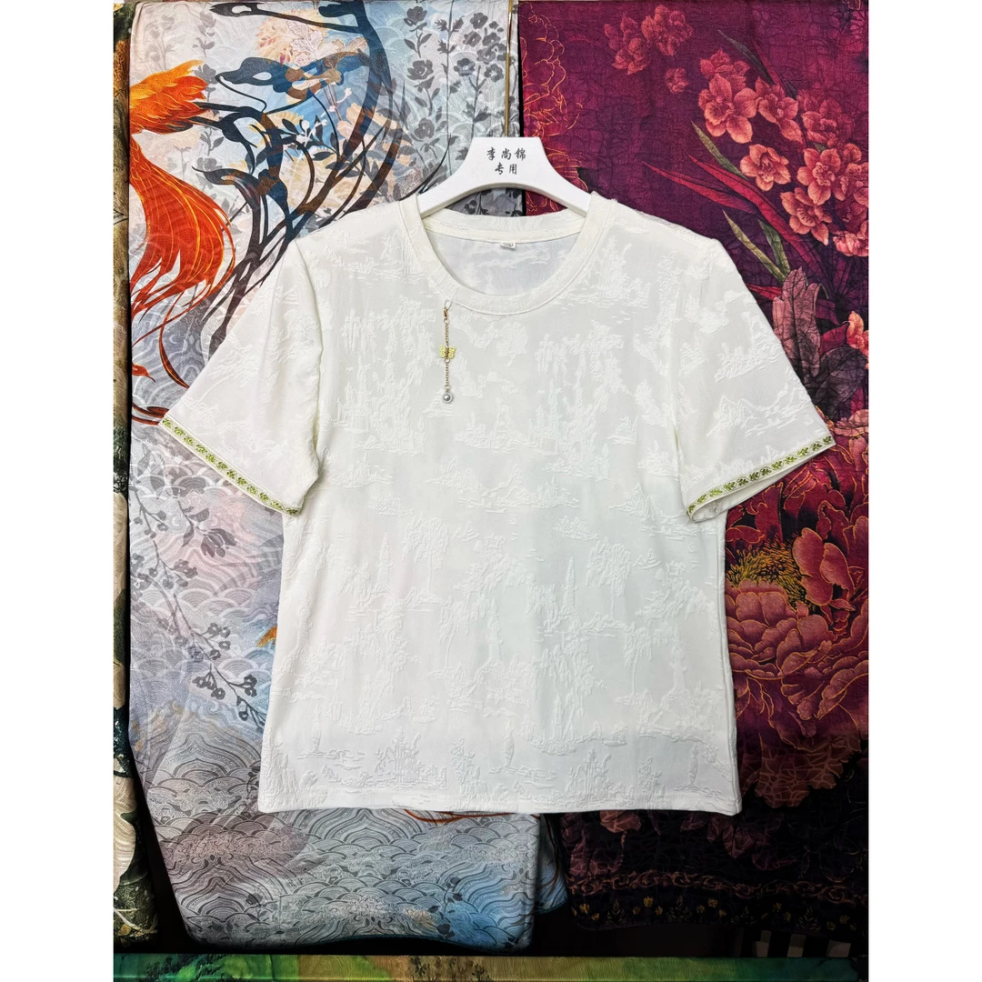 CS22提花山水上衣2025新款衬衣江南新中式缎面提花衬衫女国风上