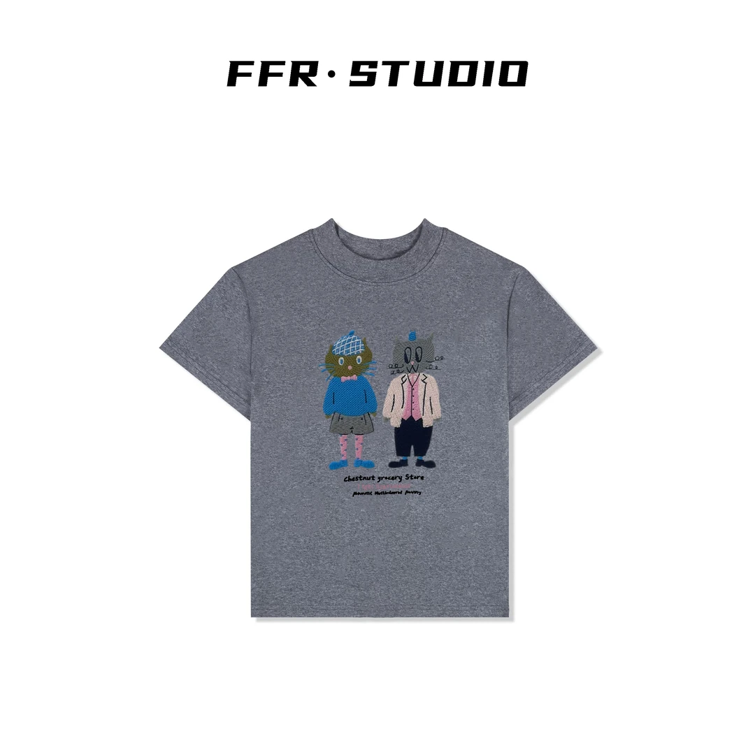 2025夏季新款〃猫猫星球〃小猫刺绣T恤短袖洋气百搭上衣女-FE827