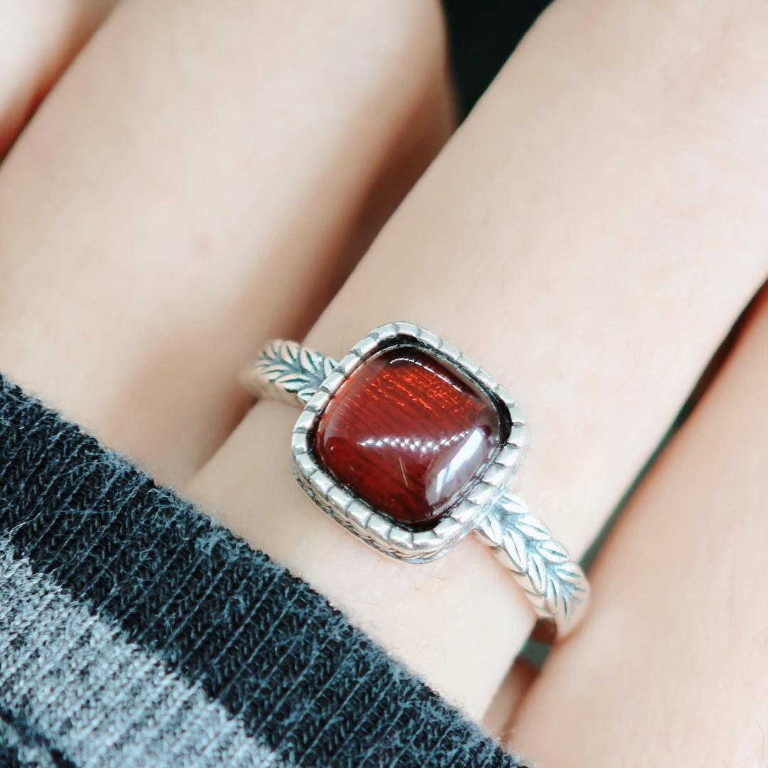 四方来财s925经典麦穗血珀琥珀气质轻奢女戒指