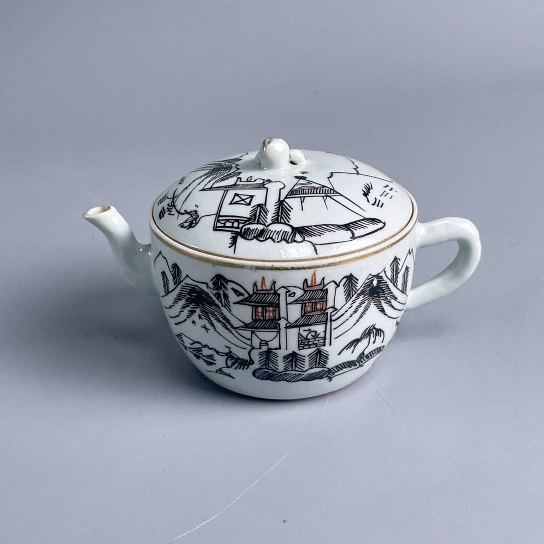 瓷器/古董民国墨彩茶壶-M2XLK003388/收藏/文物/绣花张