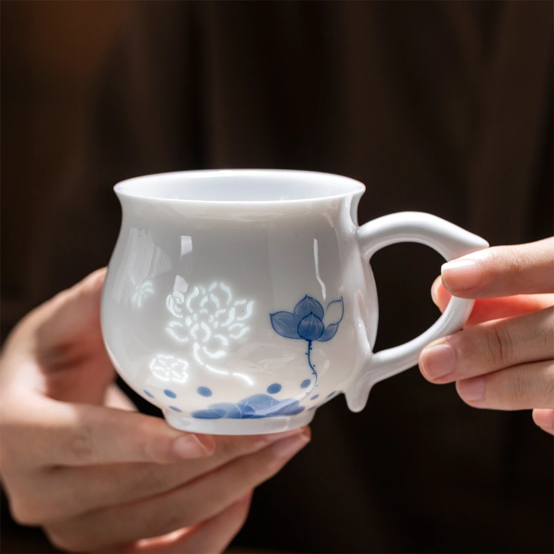 慢茶道玲珑手绘咖啡杯家用高档陶瓷水杯轻奢办公室茶咖杯马克杯