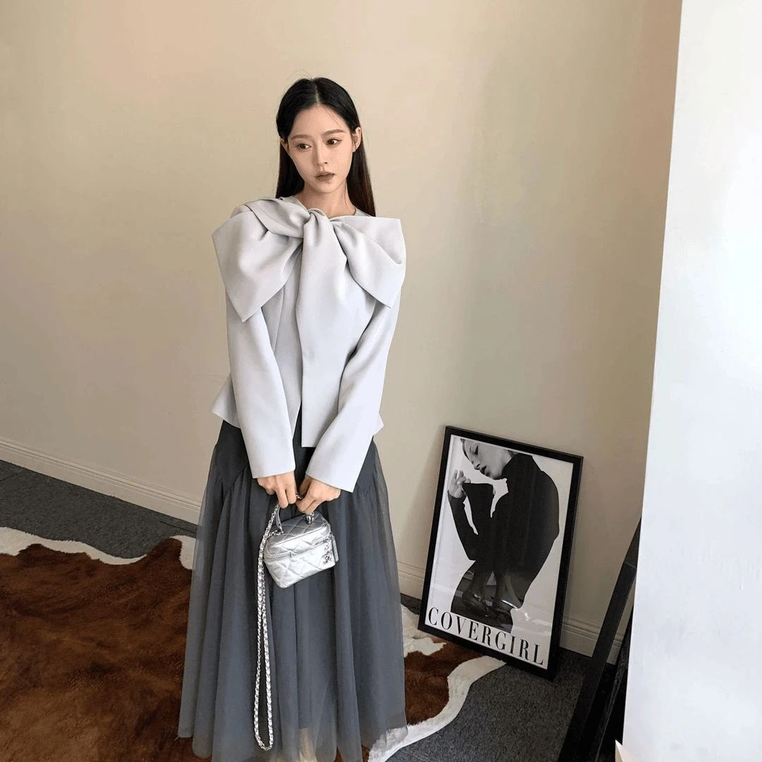 高级感女西装外套气质名媛修身小香风圆领纯色拼接长袖2025新款