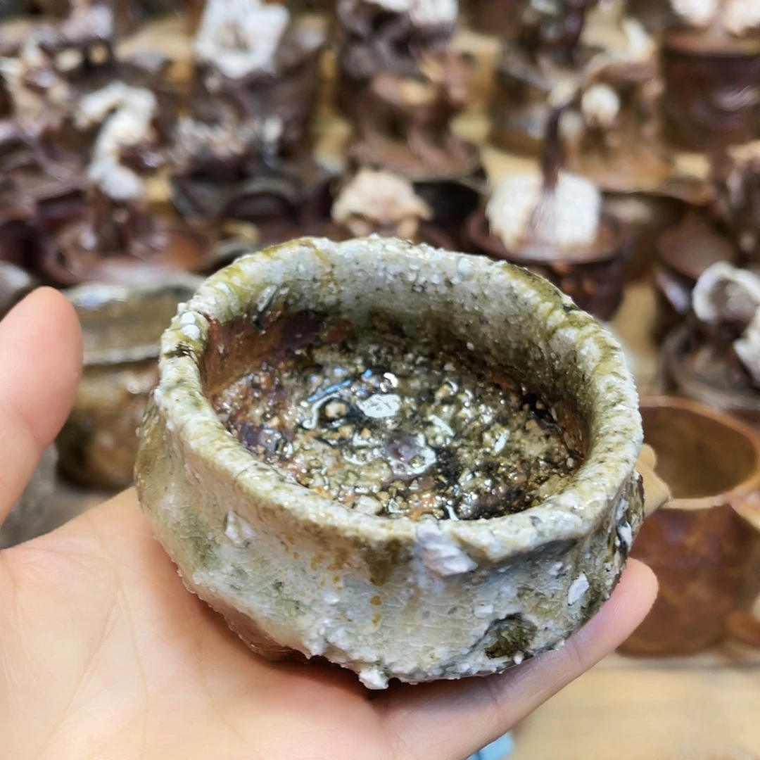 瓶柴烧石头手捏复烧杯粘底