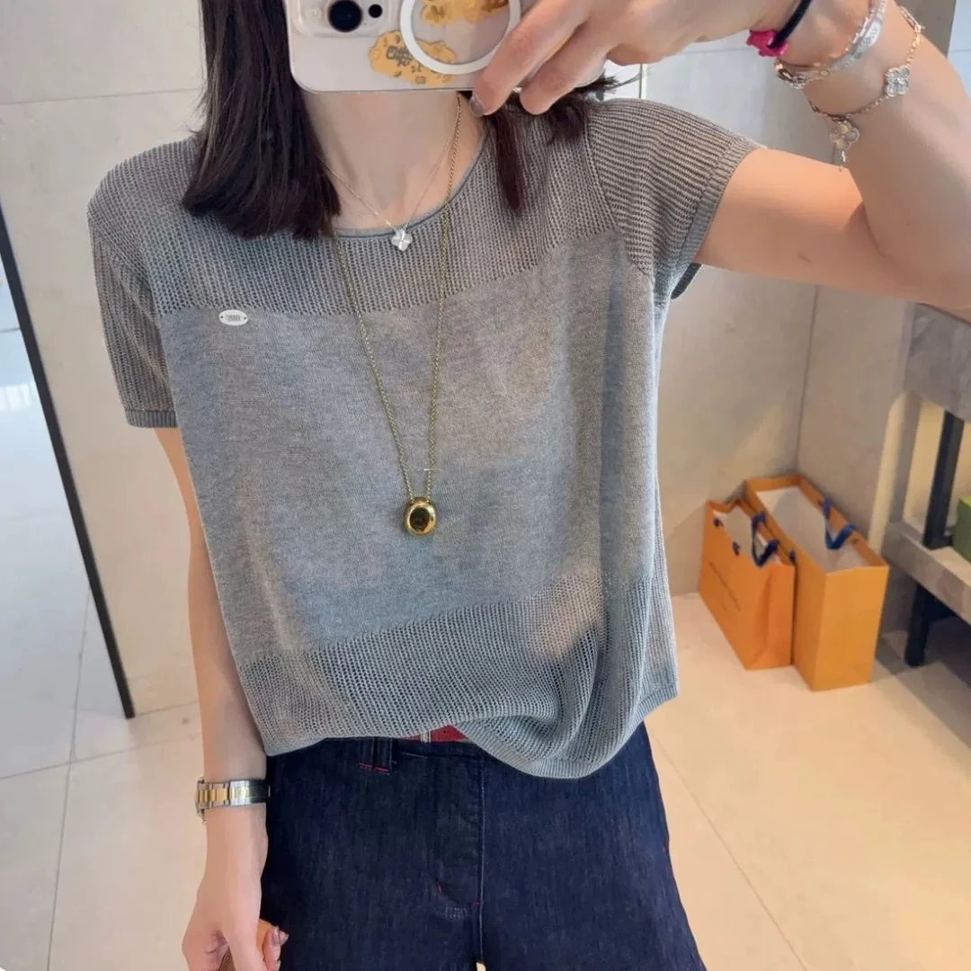 【有运费补贴】夏季天爽亚麻镂空飞飞袖设计感宽松冰感贴布针织上衣