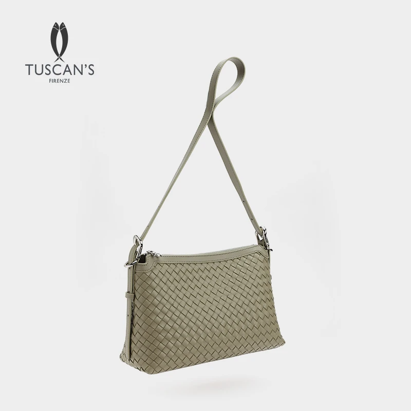 TUSCAN'S经典百搭纯色编织牛皮肩带可调节腋下包女款休闲斜挎包