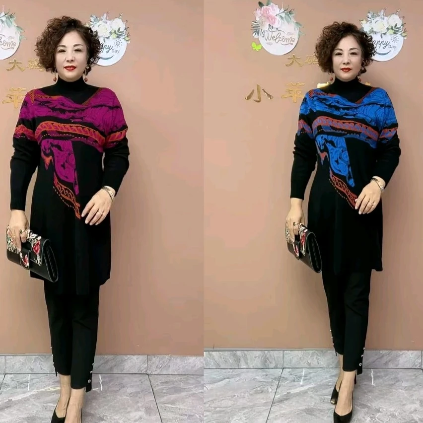 中长款衫上衣套头圆领长袖针织秋冬厚款毛针织衫