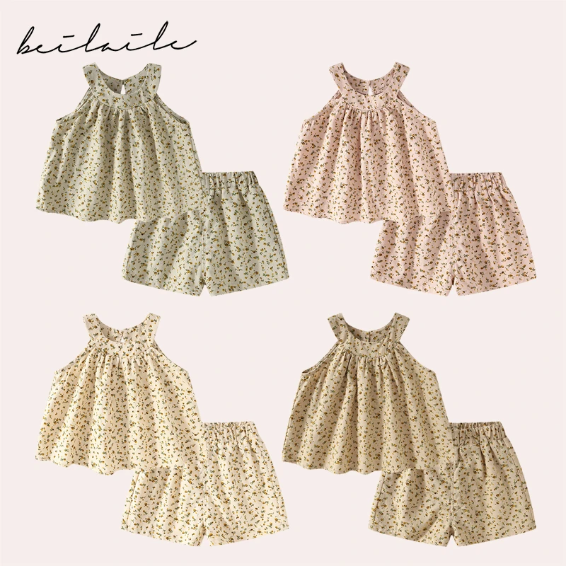 【飞袖背心碎花套装 小乐妈咪】婴儿装男女童背心套装夏装宝宝夏C28