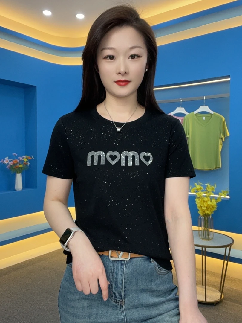 【满天星❤亮片】设计感字母烫钻短袖T恤上衣夏显瘦时尚休闲洋气 927