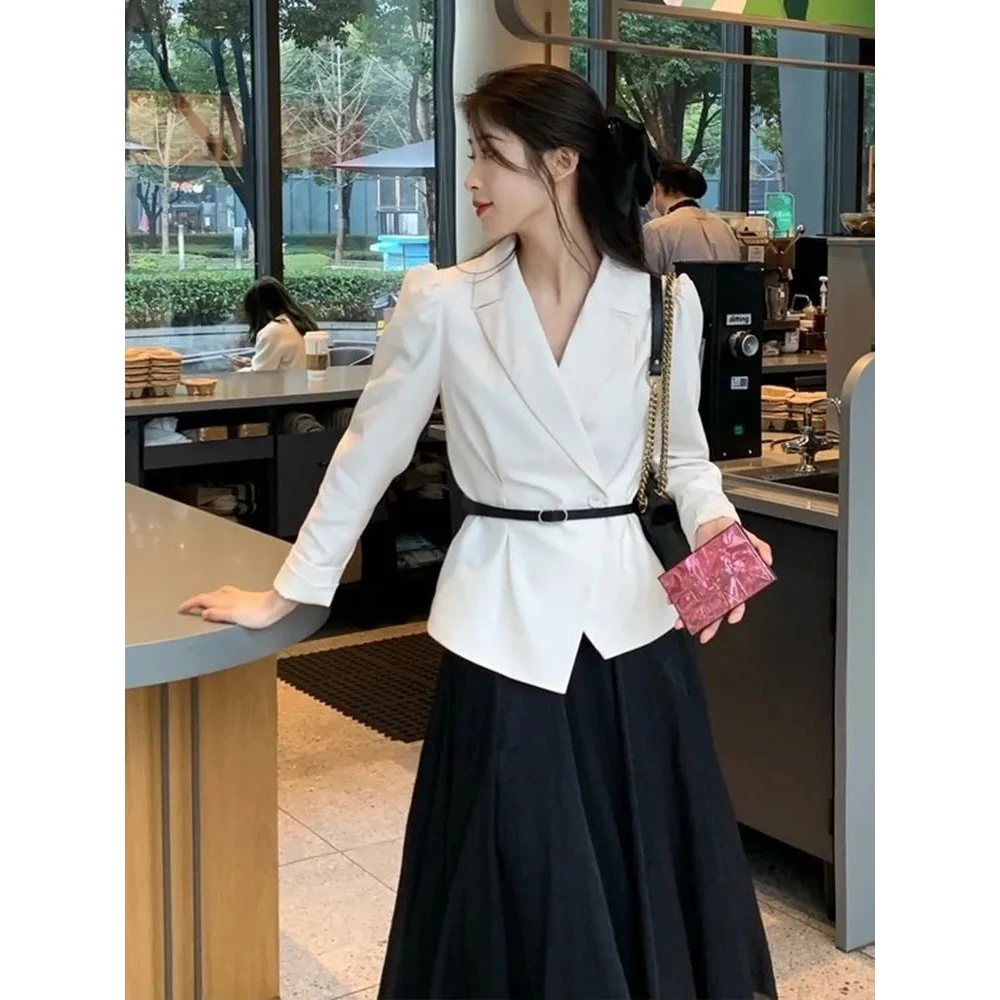 高级感气质名媛小香风洋装西装外套+中长款温柔网纱半身裙套装女