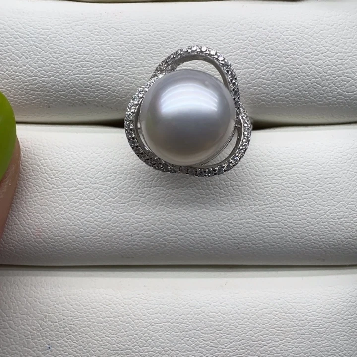 寻***)澳白戒指11+mm银S925镶嵌海水珍珠
