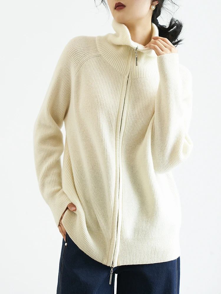 【baby绒】100%双拉链加厚领子羊绒开衫 ht