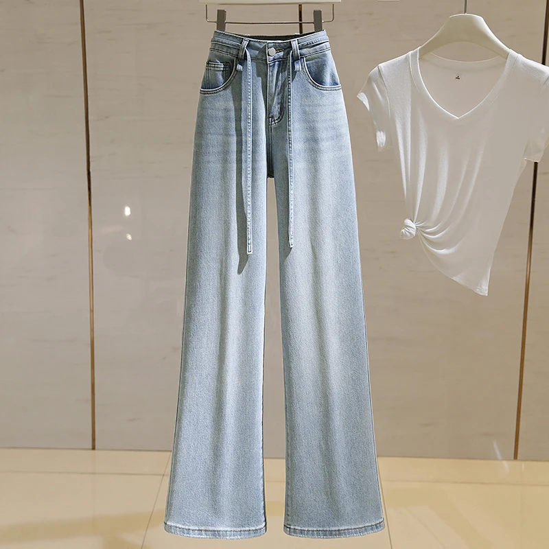 culv高腰阔腿牛仔裤女夏季新款复古小个子弹力显瘦百搭直筒九分裤